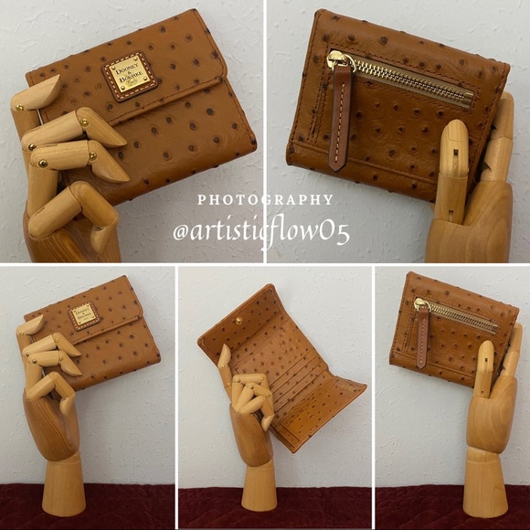 NEW! Dooney & Bourke Caramel Ostrich Collection Zip Satchel & Wallet Set - Picture 9 of 12